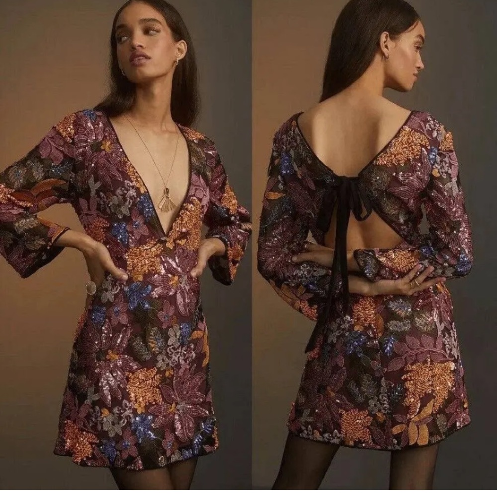 Anthropologie floral sequin mini dress.